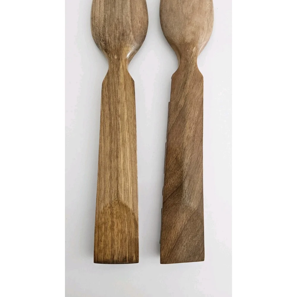Vintage Hand Carved Wooden Salad Servers with Grape and Leaf Motifs